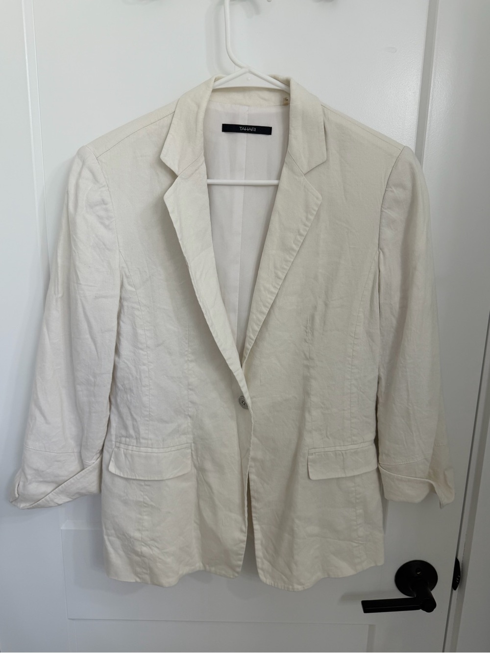 Tahari Cream Single-Button Blazer Jacket